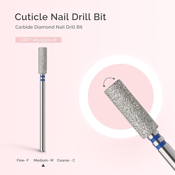 MelodySusie 4mm Barrel Shape Cuticle Clean Nail Drill Bit 3/32'', Professional Safety Carbide Diamond Under Nail Cleaner for Cuticle Dead Skin Nail Prepare, Beginners Bits, Series Bit-S, Medium