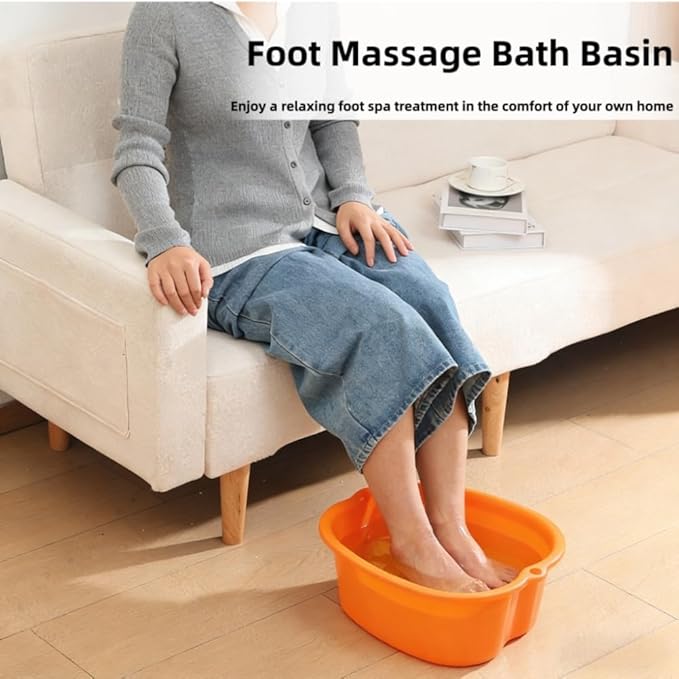 Ytterbium Foot Soaking Bath Basin, Large Massage Foot Soaking Tub, Plastic Home Spa Pedicure Bucket, Relaxation & Stress Relief, Suitable for Women & Men (Orange)