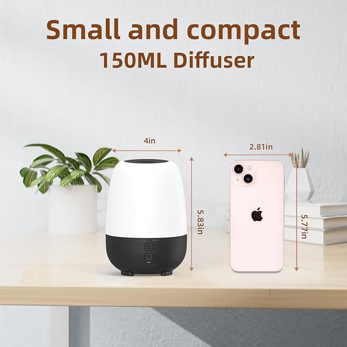 SEEDSEEL 150ML Cordless Essential Oil Diffuser, Built-in 6000mAH Rechargeable Battery, 7 Hours Run Time, 7 Colors LED Light, Portable Aromatherapy Diffuser