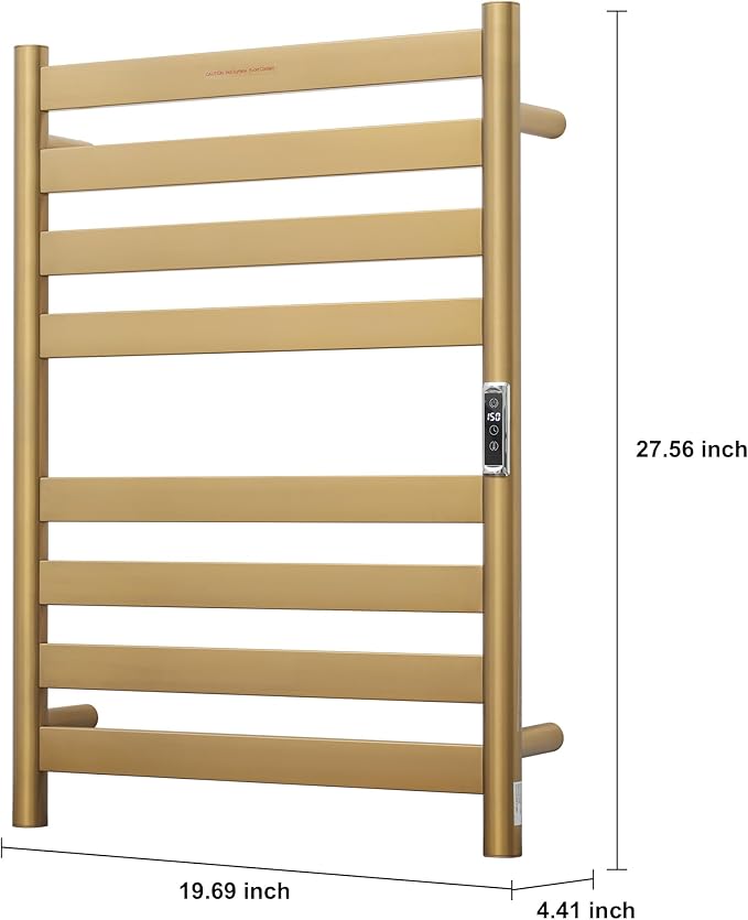 Heated Wall Mounted Electric Towel Warmer Rack,Timer & Temperature Control, 8 Bar Stainless Steel Towel Heater for Bathroom, Brushed Gold, Plug-in(27.56x19.69x4.41in)
