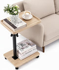 C Table End Table with Adjustable Height, C-Shaped Side Table for Couch & Bed, 360° Swivel TV Tray Table, Slide-Under Sofa Table for Snacks, Laptop & Small Spaces(Solid Wood Color)