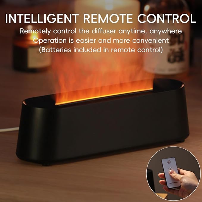 YALEDI Essential Oil Diffuser, Fireplace Flame Fire Oil Diffuser, 250ml Cool Mist Aromatherapy Humidifier, Scent Diffuser with 7 Colors Light, Remote Control, Timer & Auto-Off for Home, Room (Black)