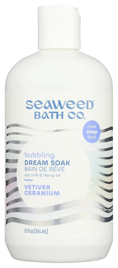 Seaweed Bath Co. Bubbling Dream Soak, Vetiver Geranium Scent, 12 Ounce, Sustainably Harvested Seaweed, Oat Milk, Hemp Oil