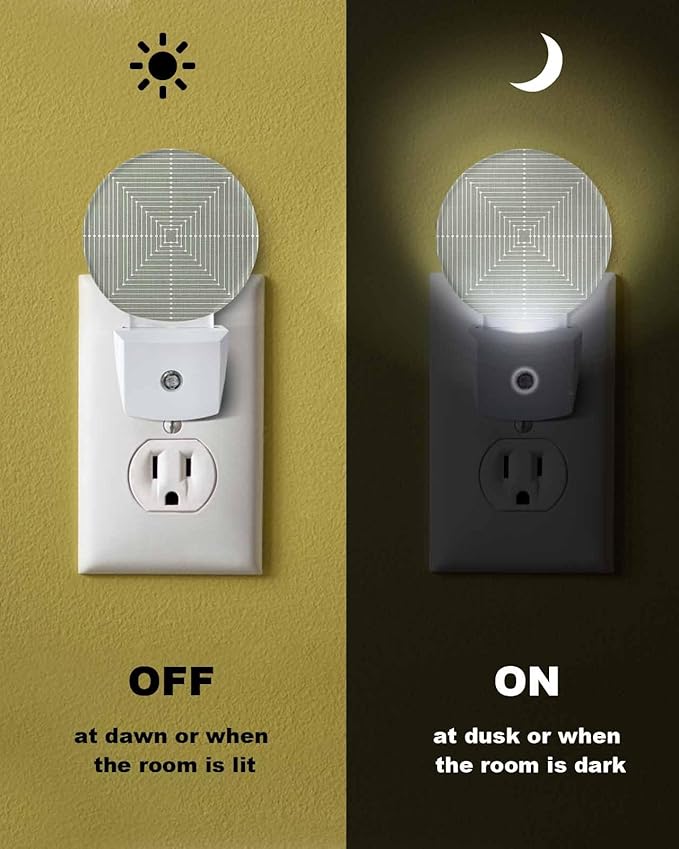 Night Lights Auto Sensor Sage Green Aesthetic Night Light Lines Perspective Box Round Lamp Plug-in LED Nightlights Dusk to Dawn for Living Room Bedroom Bathroom Hallway Wall Decor