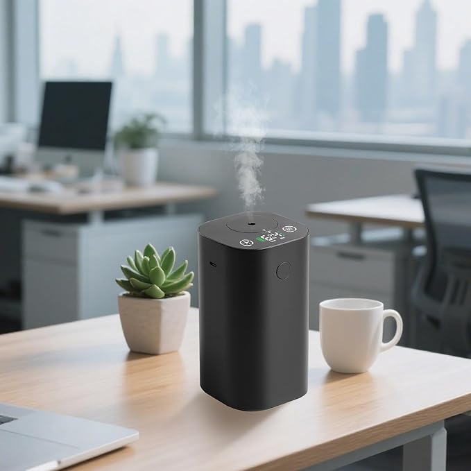 Waterless Essential Oil Diffuser, Rechargeable Cordless Scent Diffuser Machine, 20mL (0.7oz) Capacity, 4 Mist Levels & 4 Countdown Timers, Cup Holder Car Diffuser for Home Bedroom Office, Black