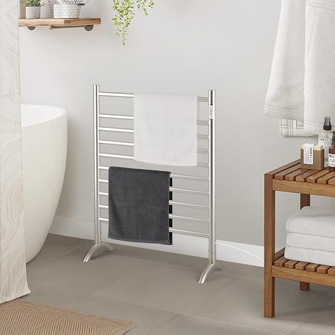 Freestanding Towel Warmer 10 Bars Plug-in Option 3 Working Modes Brushed Stainless Steel 24" W 34" H