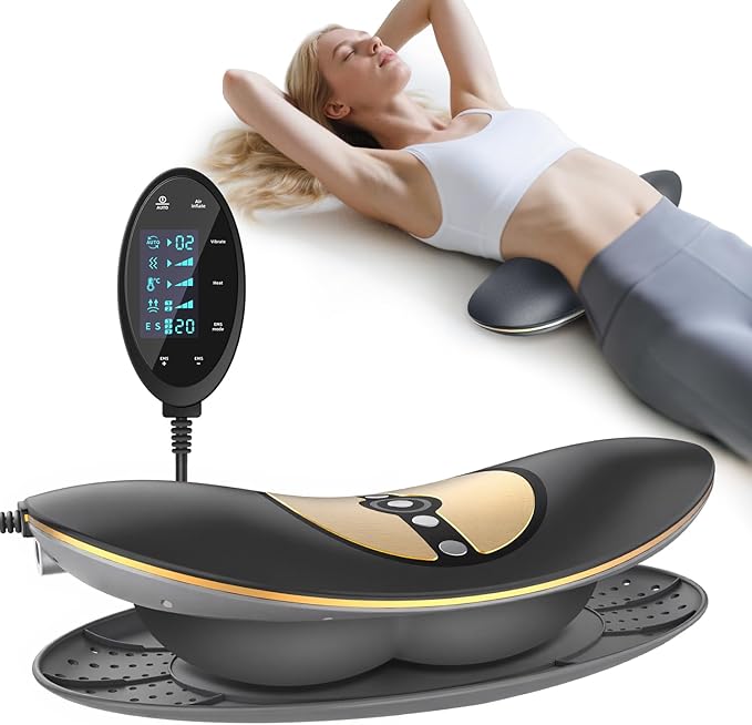 Cordless Electric Lumbar Traction Device, 4-in-1 Multifunctional Back Massager for Low Back Pain Relief with Controller, Dynamic Traction, Microcurrent Therapy, Hyperthermia and Vibration (Black)