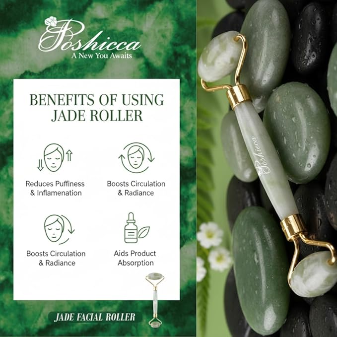 Natural Stone Face Roller –100% Real Stone Facial Tool, Anti Aging Face Roller – Face Massager, Aging Wrinkles, Puffy Eyes (Jade Roller)