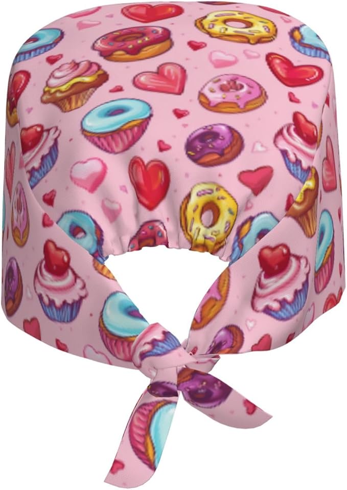 Alligator Ice Cream Working Cap, Scrub Cap with Sweatband, Adjustable Tie Back Hat Breathable Headgear for Women/Men