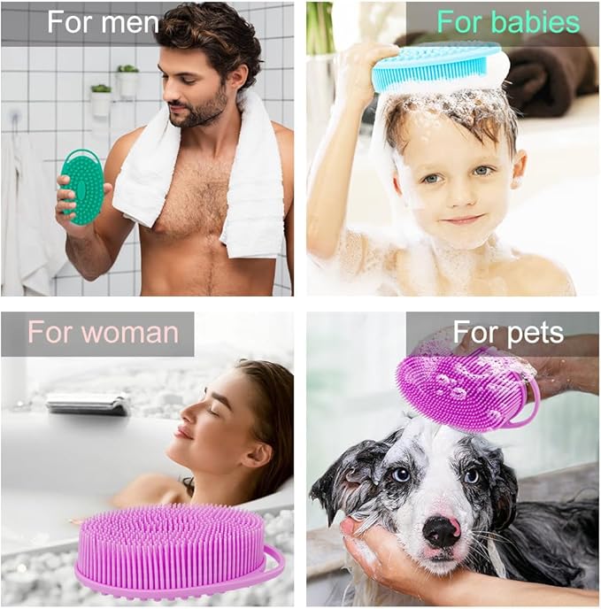 3 Pack Silicone Body Scrubber, Silicone Loofah Exfoliating Body Scrubber, Soft Silicones Body Brush Bath Shower Scrubber for Body, 2 in 1 Bath and Shampoo Wash Brush for Skin Exfoliation Men Women