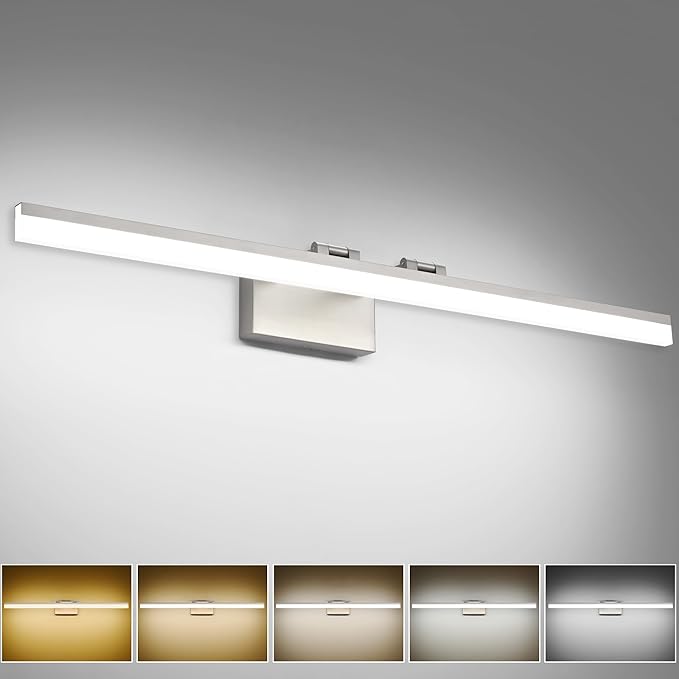 SOLFART Bathroom Vanity Light 40-Inch: 5CCT Dimmable Brushed Nickel Led Bathroom Light Fixtures Over Mirror Adjustable Head Retractable Arm ETL