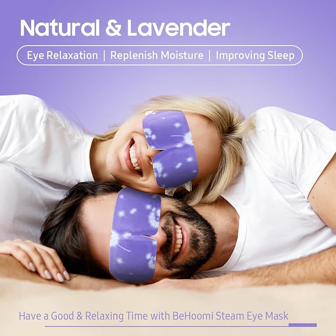 BeHoomi 30Packs Steam Eye Mask, Heated Eye Mask Warm Compress for Eyes, Self Heating Disposable Steam Mask for Home Sleep, Spa, Travel Essentials & Relaxation Gifts, Mothers Day Gifts (Lavender)