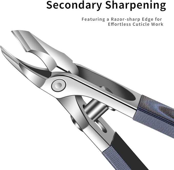Safety Lock Cuticle Nippers for Home Manicure, G10 Handle Cuticle Trimmer for Pedicure Kit, Nail Care Tool for Seniors (Oval Blue D)
