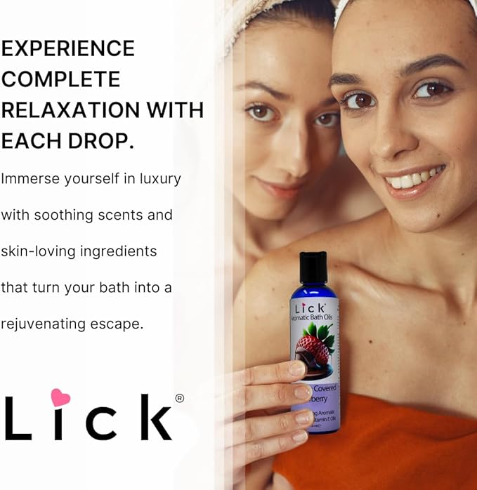 Lick Chocolate Covered Strawberry Aromatic Bath Oil - Indulgent Dessert Blends - Aromatherapy Soak Oils for Skin Softening, 4 oz