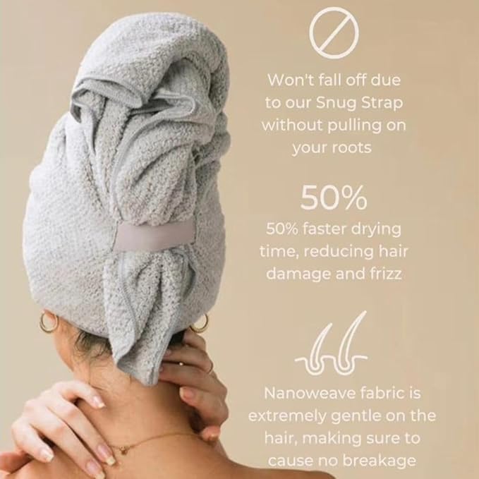 VOLO Super Hero XL Hair Towel | Super Absorbent Quick Dry Nanoweave | Reduces Dry Time by 50% | Large Wrap for All Hair Types (Super Hero Salt White - Tube)