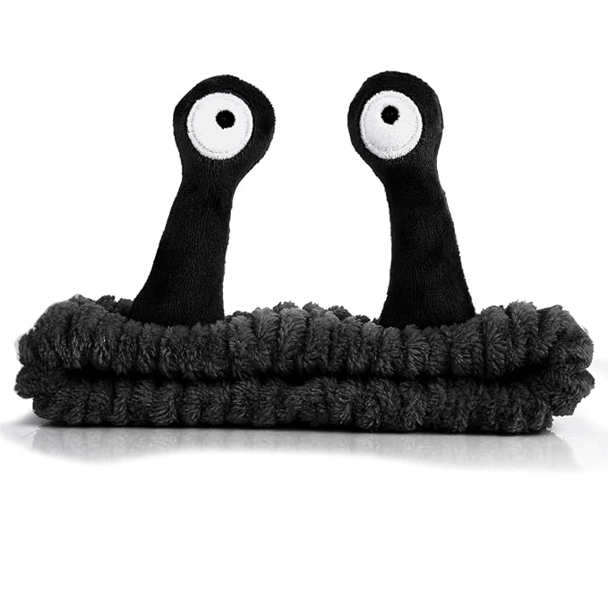WLLHYF Spa Headband Facial Makeup Head Band Microfiber Soft Coral Fleece Head Wraps Snail Cartoon Cute Hair Accessories Elastic Skincare Hair Band for Women Girls Washing Face Beauty (Black)