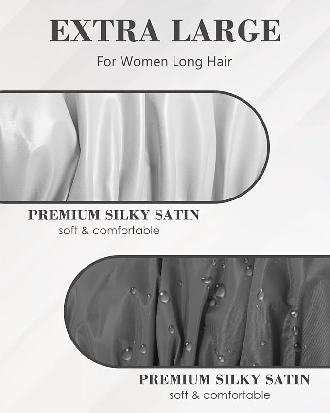 Aquior Shower Cap, Reusable Shower Cap for Women,Men, Waterproof Layer Hair Cap, Large Size for Long Hair, Braids, Curly, or Short Hair, for Girls Spa Home Salon Use (Black)