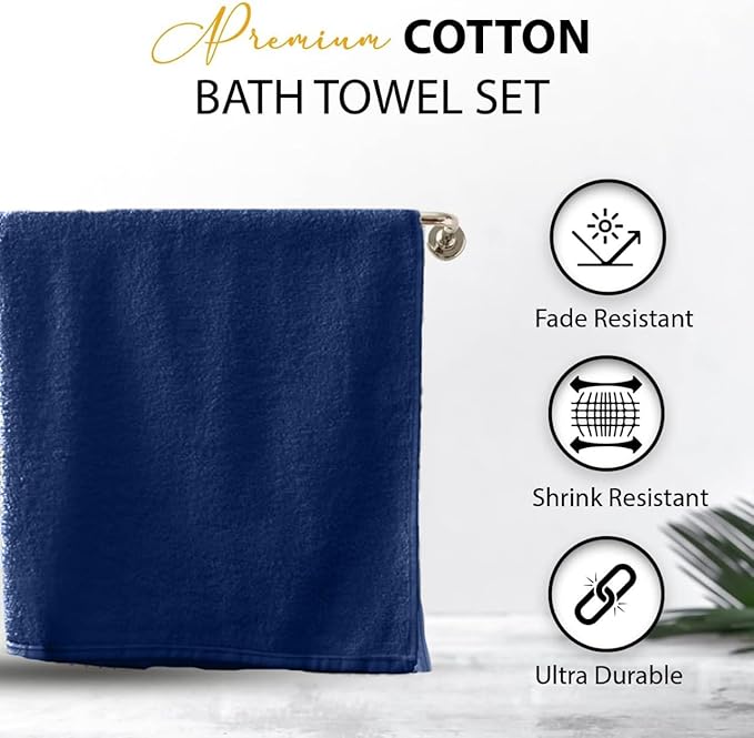 KAHAF COLLECTION 100% Cotton Bath Towels, Navy 24x48 Pack of 6 Towels, Quick Dry, Highly Absorbent, Soft Feel Towel, Gym, Spa, Bathroom, Shower, Pool, Luxury Soft Towels (24x48-6 Pack, Navy)