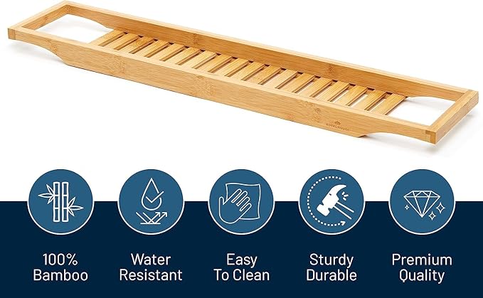 RoyalHouse Bamboo Bath Caddy Tray for Bathtub, with Book and Wine Glass Holder, Attractive Design, Suitable for Luxury Spa or Reading, Ideal Gift for Family & Friends (Pack of 2)