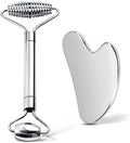 Gua Sha & Face Roller, Stainless Steel Gua Sha Facial Tools for Face, Eyes, Chin & Jawline Sculpting, Body Gua Sha Tools with Pouch