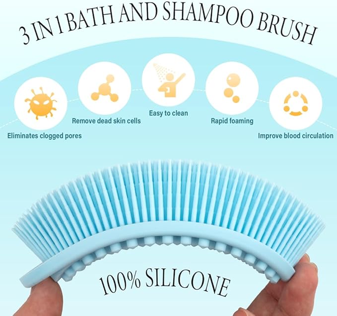 3 Pack Silicone Body Scrubber, Exfoliating Body Scrubber Fit for Sensitive and All Kinds of Skin, Soft Silicone Loofah for Women Men, Clean and Sanitary Rapid Foaming,Black,Blue,Gray