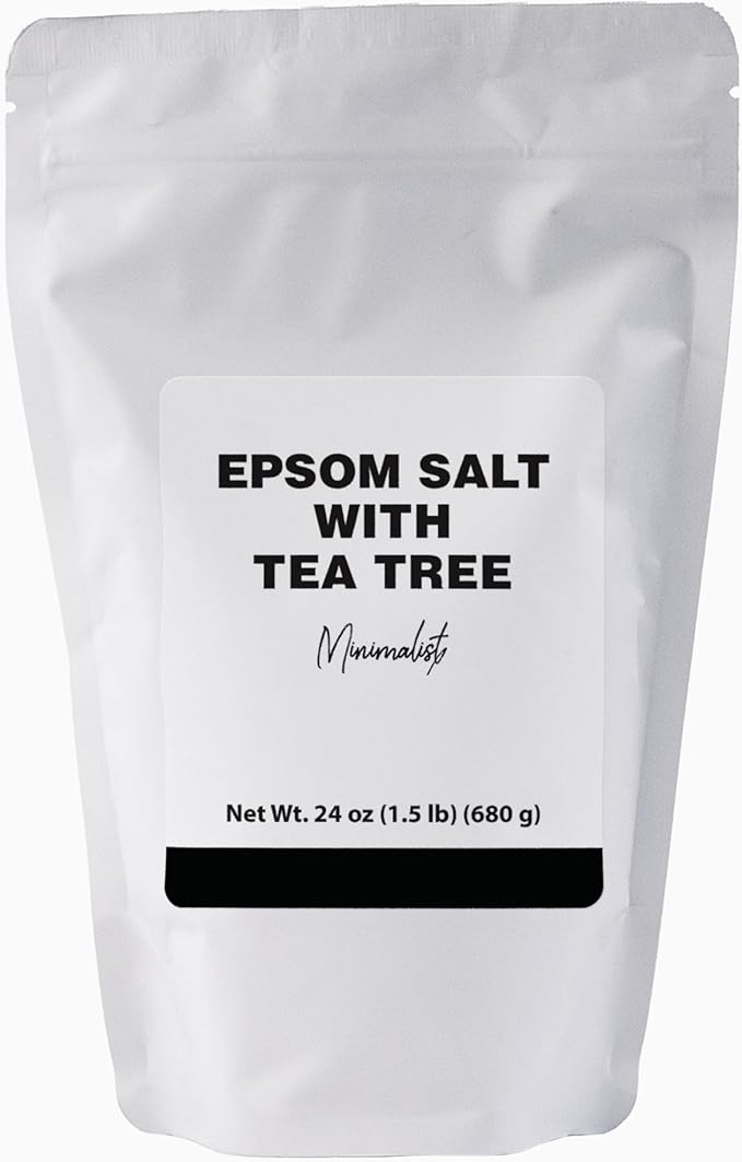 Minimalist Epsom Salt with Tea Tree Oil, Perfect for Scented Baths and Soaks, Packaged for Convenience in a Refillable Bag (24 Ounce)