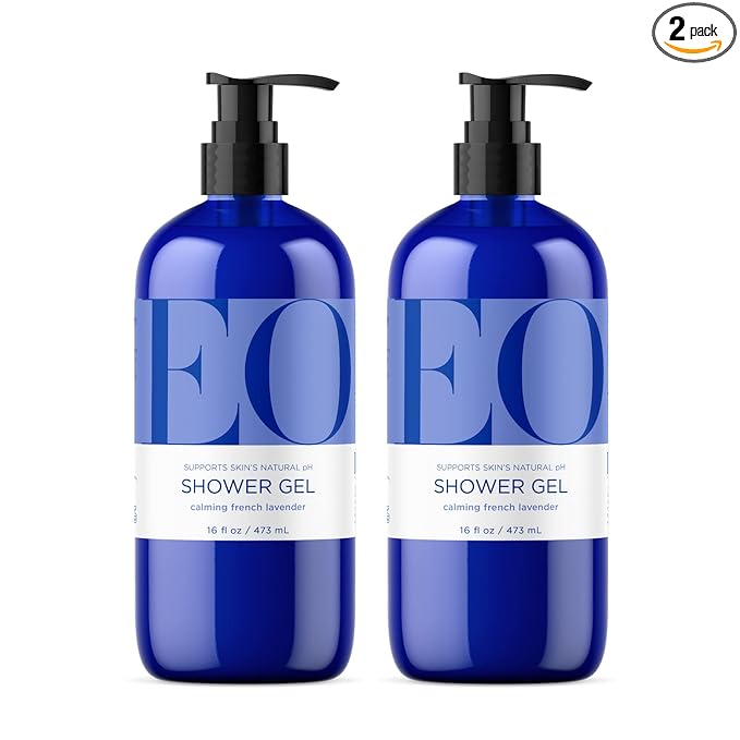 EO Shower Gel Body Wash, 16 Ounce (Pack of 2), Lavender, Organic Plant-Based Skin Conditioning Cleanser with Pure Essentials Oils