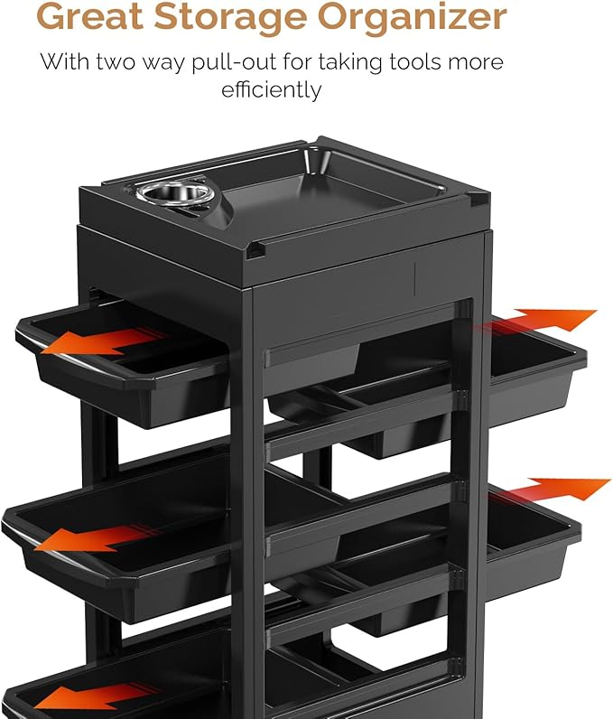 OmySalon Salon Cart for Hair Stylist Black with 5 Drawers & Hair Dryer Holder, Hair Cart Organizer Storage Cabinet for Hairdressing Beauty Spa Tools, Rolling Barber Cart