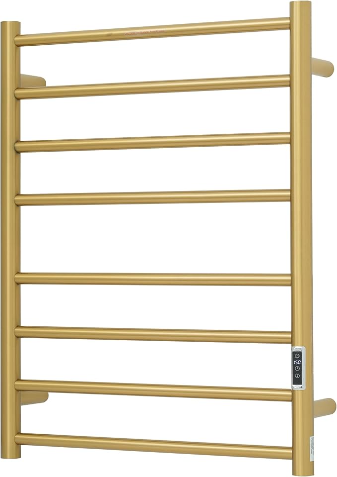 Heated Towel Racks for Bathroom, Wall Mounted Electric Towel Warmer Racks with Timer & Temperature Control, Stainless Steel Towel Heater for Bathroom (Round-Gold, 8 Bars)