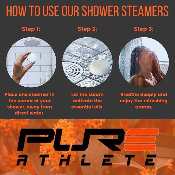 Pure Energizing Sport Shower Steamers - Natural Orange and Tea Tree Essential Oils, Made in USA, Energy Boost for Athletes, Mother’s Day Gifts for Runners, Relaxing Birthday Gifts for Self Care