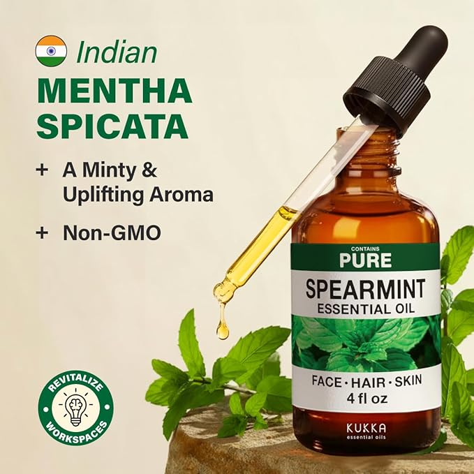 100% Pure Spearmint Oil - 4 Fl Oz Spearmint Essential Oil for Hair, Skin, Diffuser, Aromatherapy & DIY Soap Making Scent