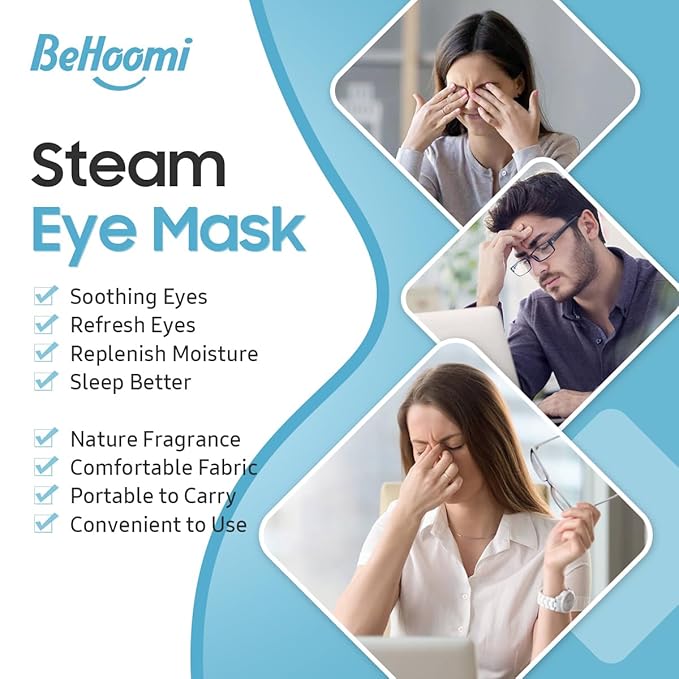 BeHoomi 30Packs Steam Eye Mask, Heated Eye Mask Warm Compress for Eyes, Self Heating Disposable Steam Mask for Home Sleep, Spa, Travel Essentials & Relaxation Gifts, Mothers Day Gifts (Jasmine)