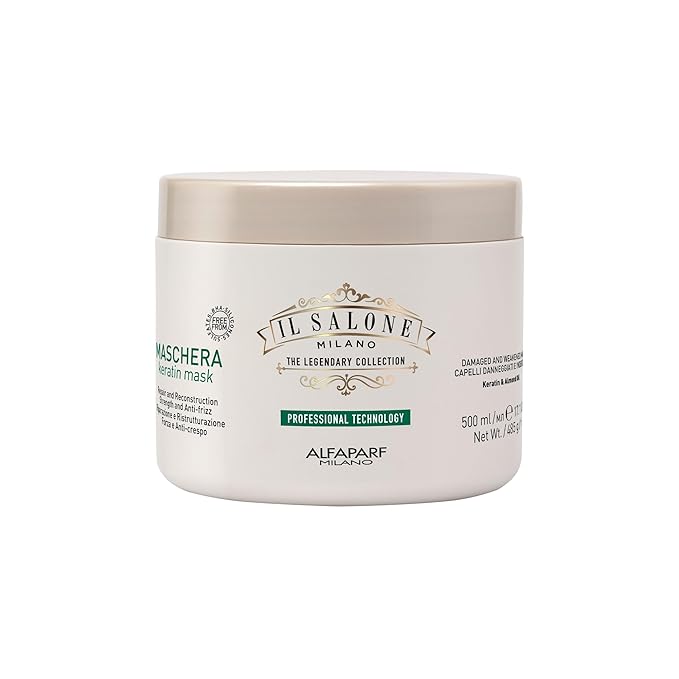 Il Salone Milano Professional Keratin Hair Mask for Damaged Hair - Repair Treatment to Nourish and Strengthen Hair Fibers - Frizz Control - Smoothing - Hair Straightening (16.9 oz)