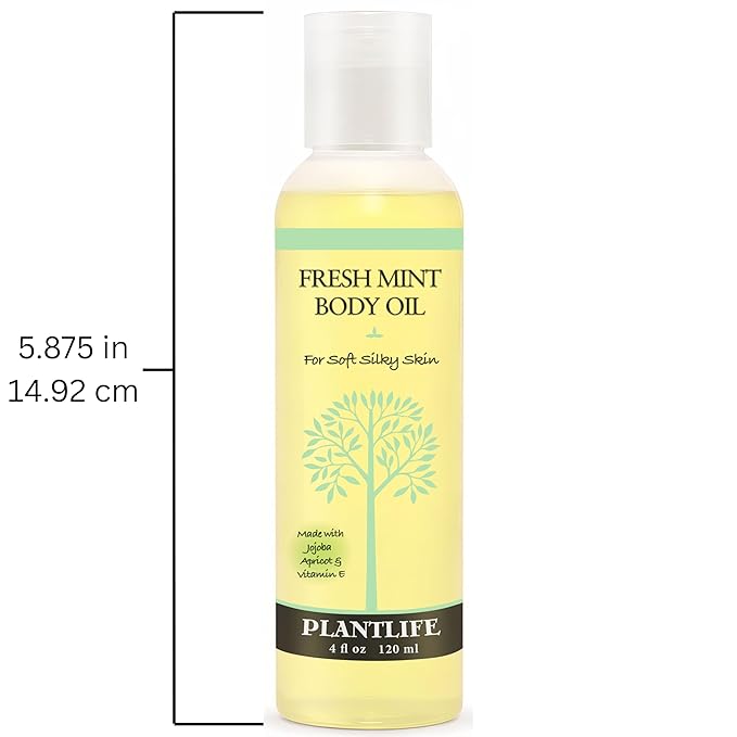 Plantlife Fresh Mint Body Oil - Moisturizing Natural Body Oil for All Skin Types - Nourishing Dry Skin and Making It Feel Soft and Silky for Women & Men - Bath, Body & Massage Oil - 4oz