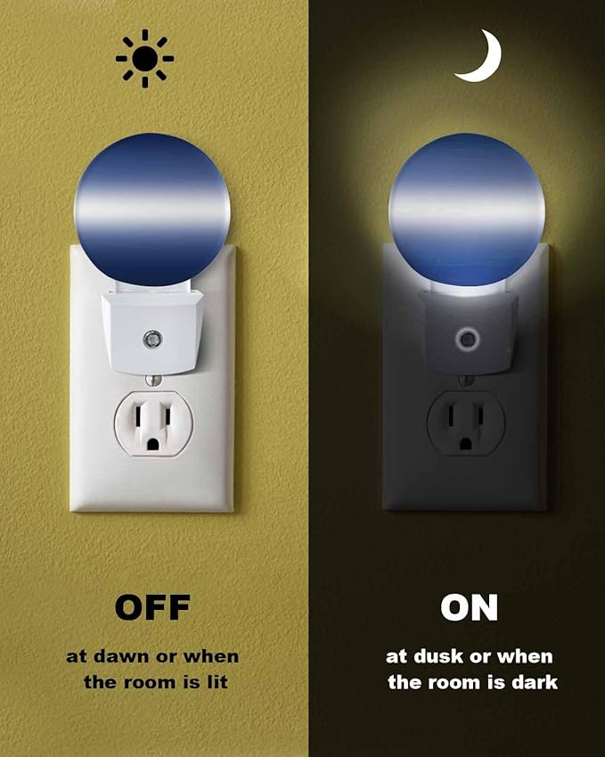 Night Lights Auto Sensor Navy Blue Ombre Night Light Solid Color Round Lamp Plug-in LED Nightlights Dusk to Dawn for Living Room Bedroom Bathroom Hallway Wall Decor