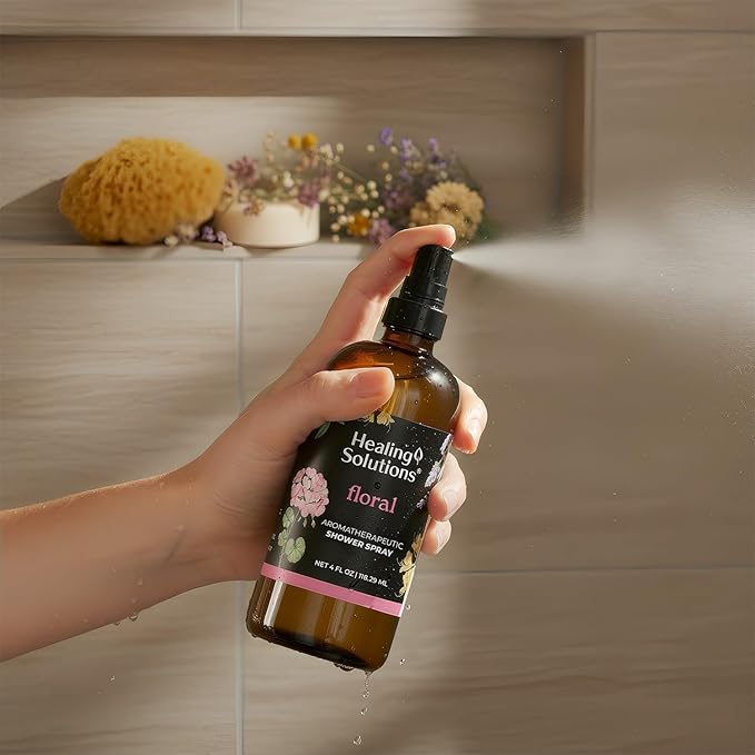 Healing Solutions Aromatherapy Shower Spray, Floral Blend, 4oz, Therapeutic Grade Essential Oils, Made in the USA, At Home Spa Experience