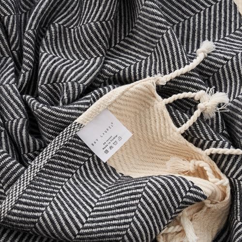 BAY LAUREL Turkish Hand Towel – Pack of 2 | Soft & Absorbent Decorative Towels for Bathroom, Hand, Face, Hair, Gym, Yoga, SPA, Kitchen & Tea | Boho Decor(Dark Gray, Herringbone 16X40 Inches (Set of 2) - Image 2