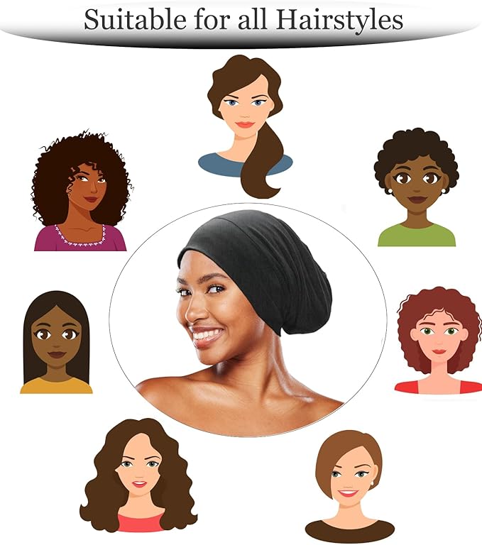 Sleep Cap Bonnet for Sleeping Black Women, Adjustable Cooling Ice Silk Lined Bonnet for Curly Braids Hair Cover Beanie Hat