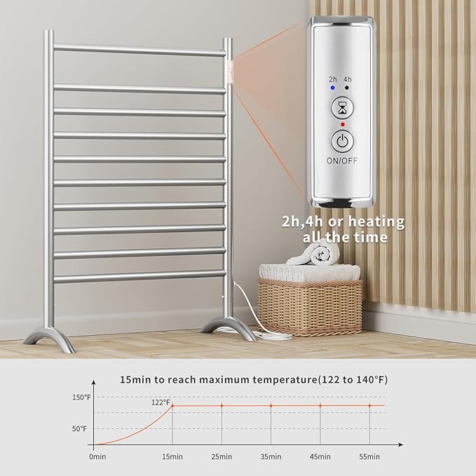 Freestanding Towel Warmer 10 Bars Plug-in Option 3 Working Modes Brushed Stainless Steel 24" W 34" H