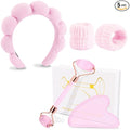 CUBACO Spa Headband and Wristband Set for Women with Ice Jade Roller and Gua Sha, Skin Care Set Tools Puffy Makeup Headband Teen Girl Gifts Trendy Stuff Hair Accessories for Women