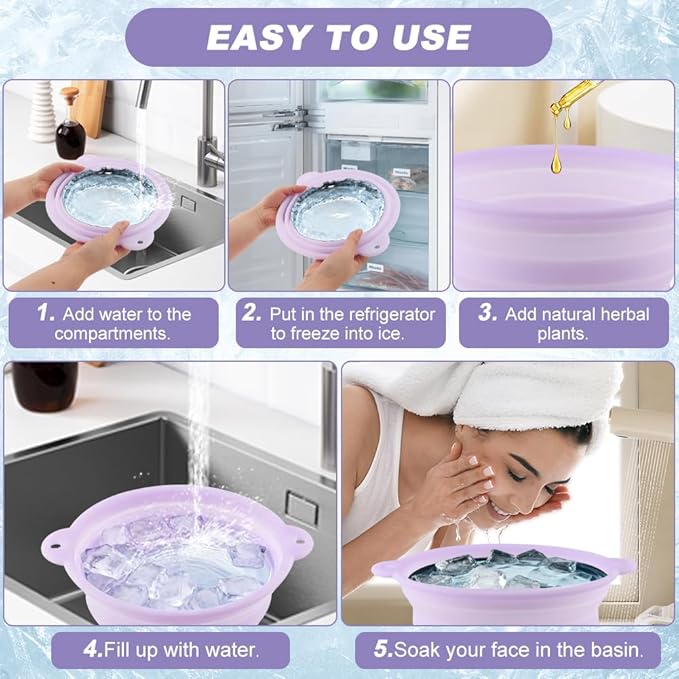 Face Bowl for Ice with Built-In Ice Tray, Collapsible Silicone Facial Ices Bath Bowl for Cold Plunge Therapys, Skin Tightening & Acne Relief, Portable Spa Tool for Home Travel (COLOR:purple)