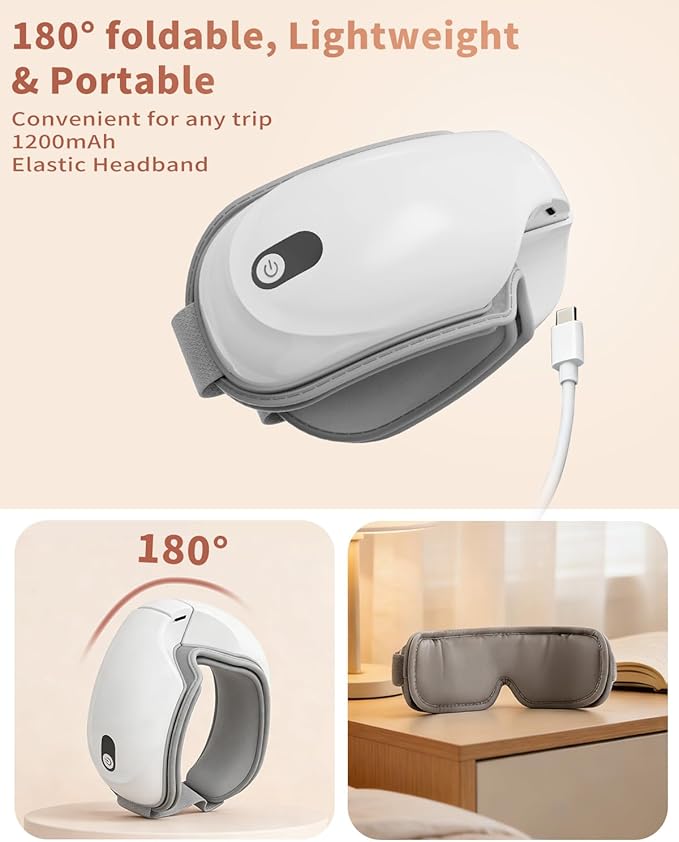 Pinailon Eye Massager with Heat, Massaging Eye Mask with Heating & Music, Facial Massager,Relaxing Eye Care Headache Massager Equipment for Migraines Relax Eyeris for Her Him