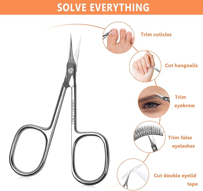 THRAU Cuticle Scissors Extra Fine for Women and Men, Profession Stainless Steel with Precise Pointed Tip Grooming Blades, Manicure, Pedicure, or Trim Nail, Eyebrow, Eyelash, and Dry Skin