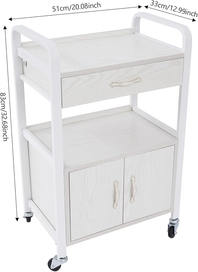 Salon Cart,Salon Storage Cart with Drawers, 4 Wheels and Handles, Movable Beauty Organizer, Salon Trolley for Beauty Salons, Barber Shops, Nail Salons, Spas (White)