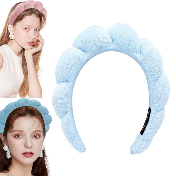Headband for Spa, Makeup Removal, Shower, and Skincare - Sponge Makeup Headband (Blue)