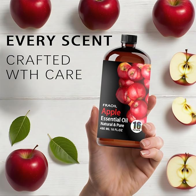 Apple Essential Oil, Apple Oil 16 Fl Oz 480 ML for Diffuser Humidifier Yoga Cleaning DIY Candle Soap Making Perfume Gift for Women Essential Oils FRAOIL (Apple 16 Fl Oz (Pack of 1))