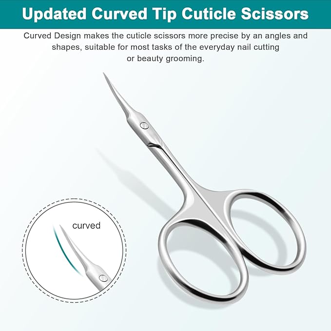 Lermende Cuticle Scissors Extra Fine Curved, Portable Stainless Steel Manicure Scissors with Sharp Curved Blade, Multi-Purpose Russian Manicure Cuticle Trimmer. (Silver, Round Handle)