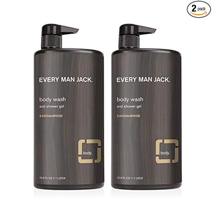Every Man Jack Mens Sandalwood Body Wash for All Skin Types - Cleanse, Nourish, and Hydrate Your Skin with Naturally Derived Coconut and Glycerin - 2 Bottle