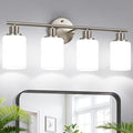 Zarbitta 4-Light Bathroom Light Fixtures, Brushed Nickel Modern Vanity Lights with Milky White Frosted Glass Shades, Bathroom Wall Lamp for Mirror Kitchen Living Room