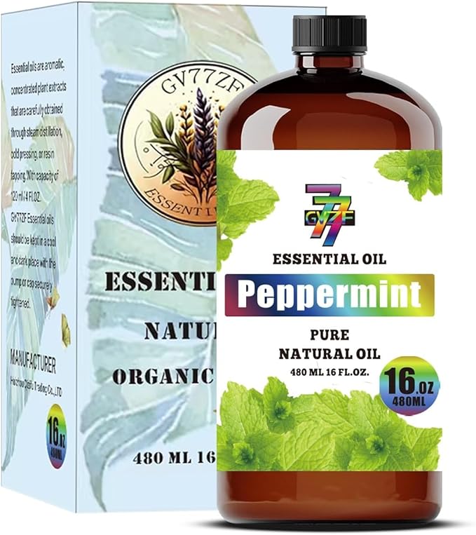 Peppermint Essential Oil - GV77ZF Peppermint Oils for Diffusers, Humidifiers, DIY Candles, Soap, Cleaning, Home, Office, Yoga, Massage, Gifts - 16 fl oz (480 ml)